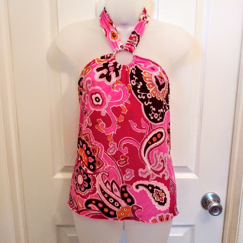 Banana Republic Halter Top Pink Orange Brown White